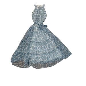 Talbots Tiered Ruffled Sleeveless Halter Maxi Dress Blue/White Size 12